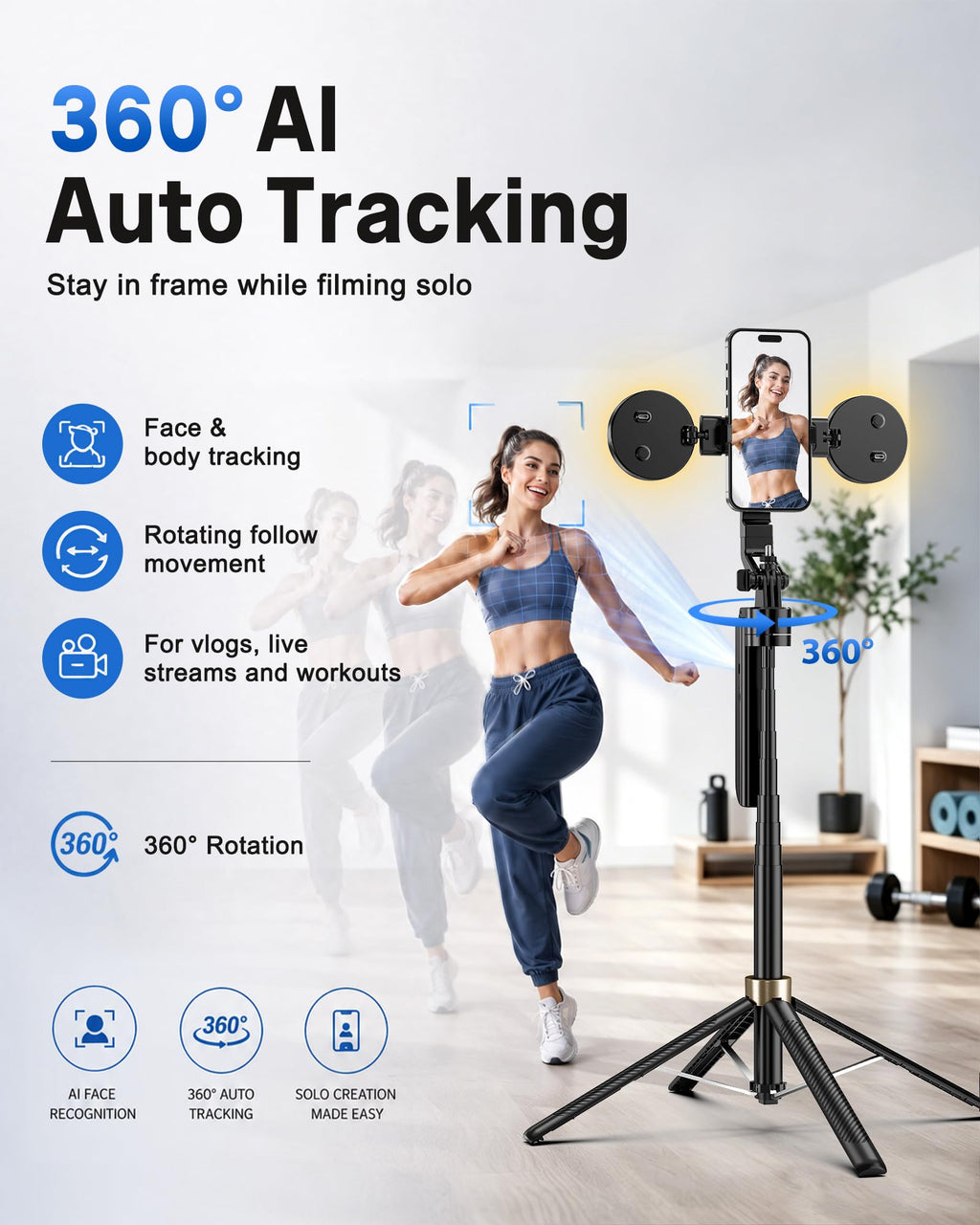UBeesize 71" Vlogging Kit, Face Tracking Tripod, Desk Stand, Mics & Light