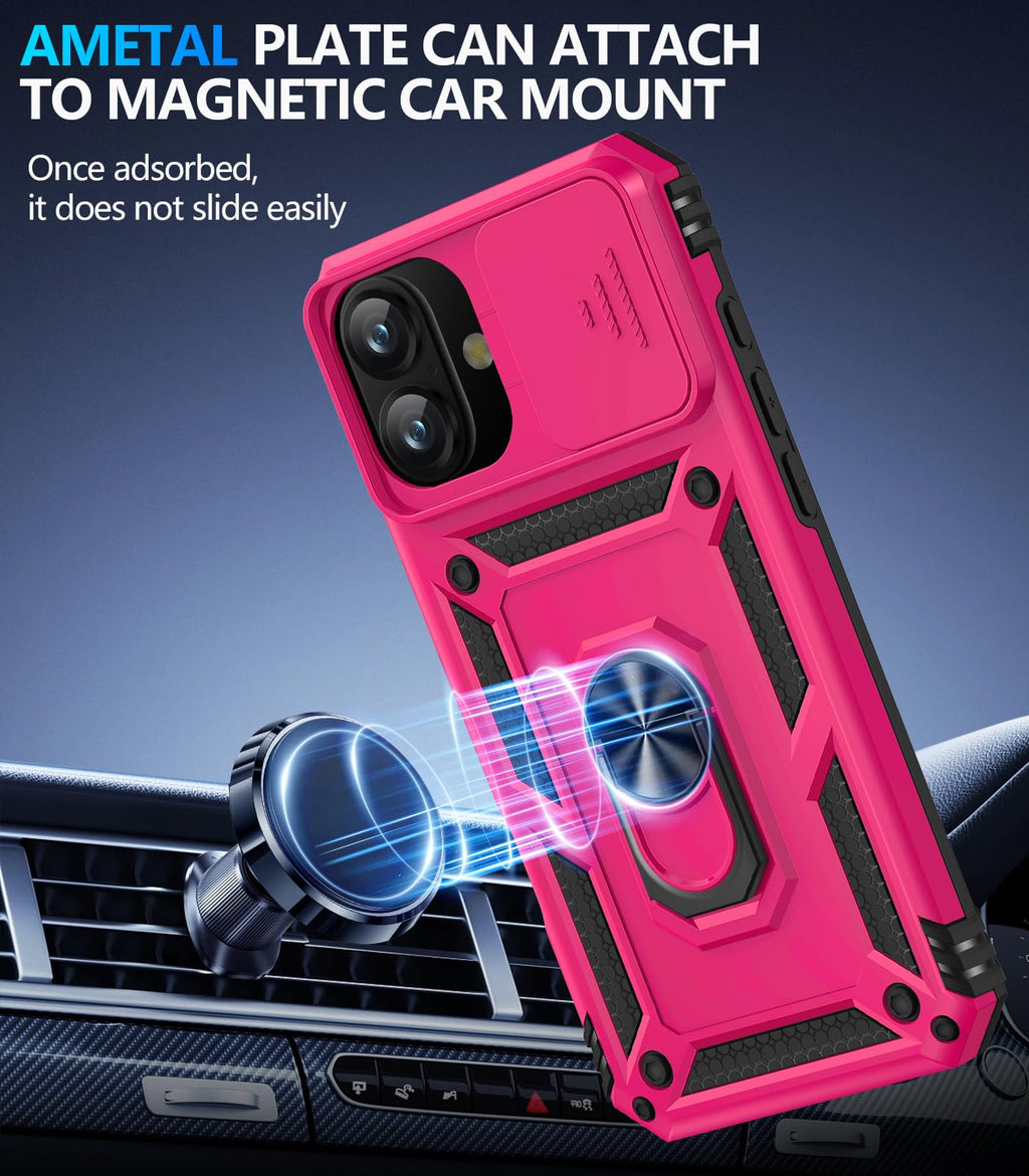 Taisairu for iPhone 17 Case with Screen Protector & Slide Camera Lens Cover, Built-in 360°Rotate Ring Stand Shockproof Protective Phone Case for iPhone 17 Phone Case (Blue)