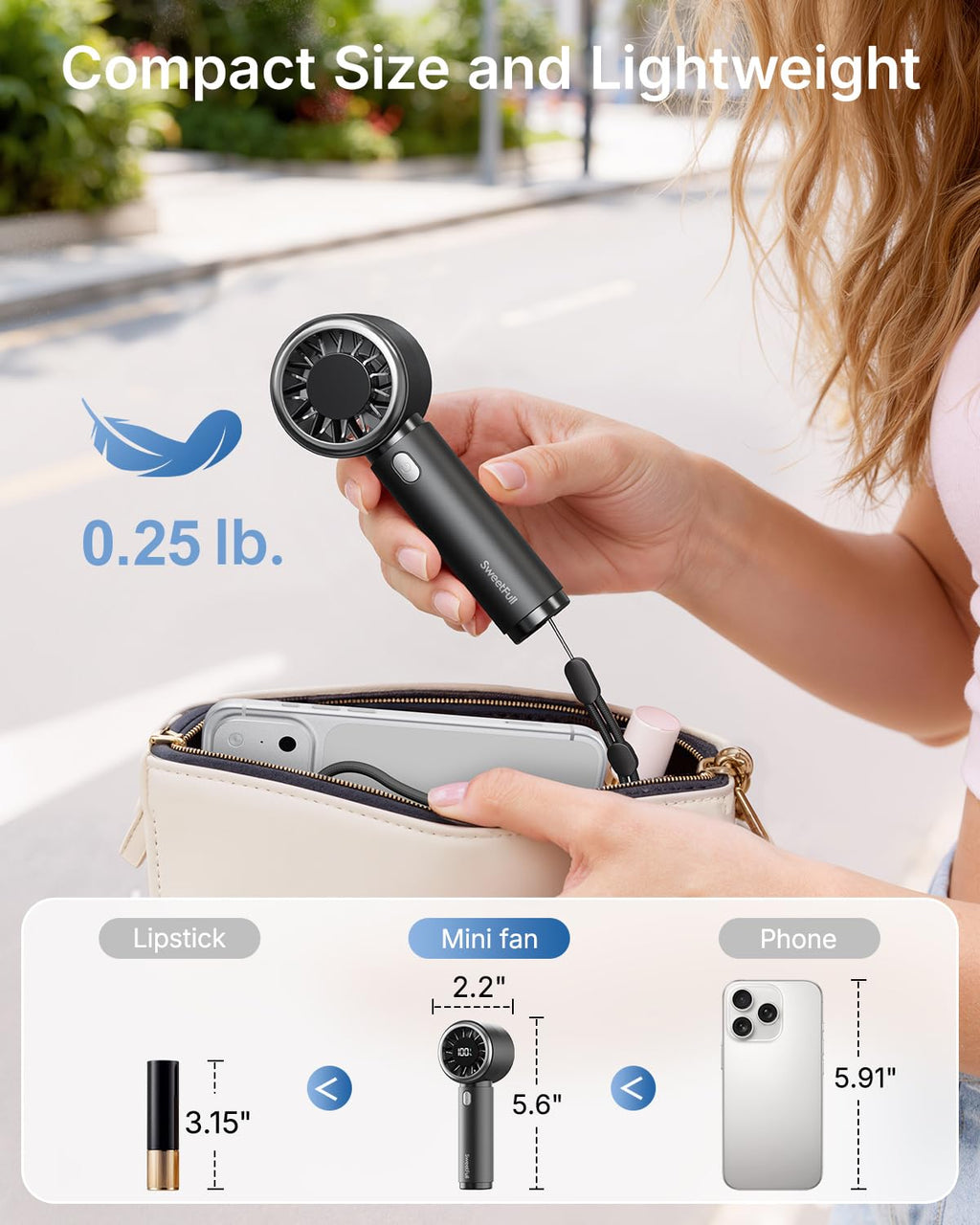 SWEETFULL Portable Handheld Fan, Mini Rechargeable Personal Hand Fan