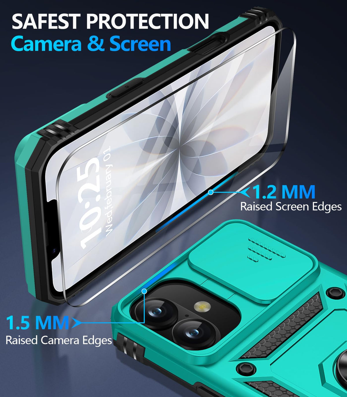 Taisairu for iPhone 17 Case with Screen Protector & Slide Camera Lens Cover, Built-in 360°Rotate Ring Stand Shockproof Protective Phone Case for iPhone 17 Phone Case (Blue)