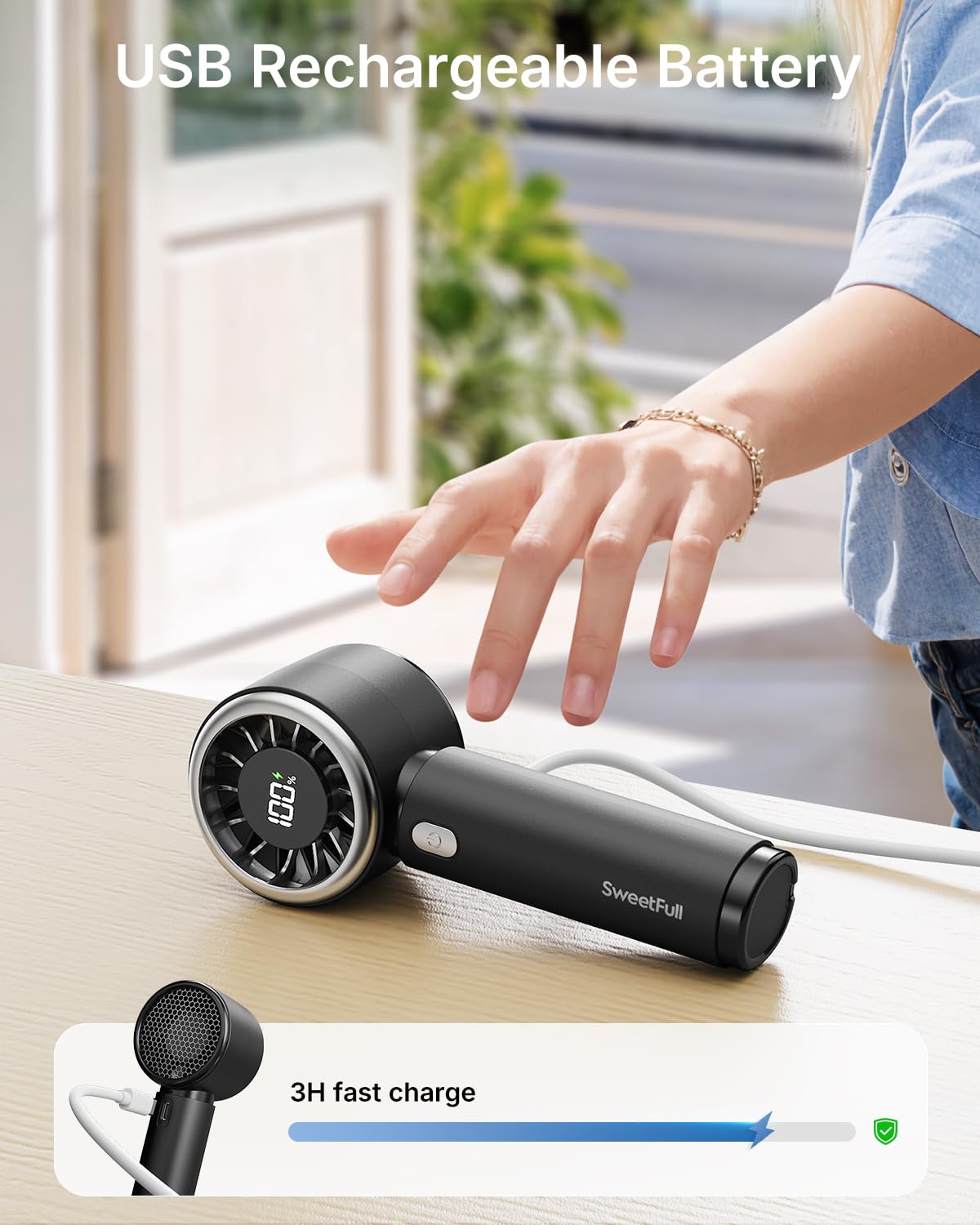 SWEETFULL Portable Handheld Fan, Mini Rechargeable Personal Hand Fan