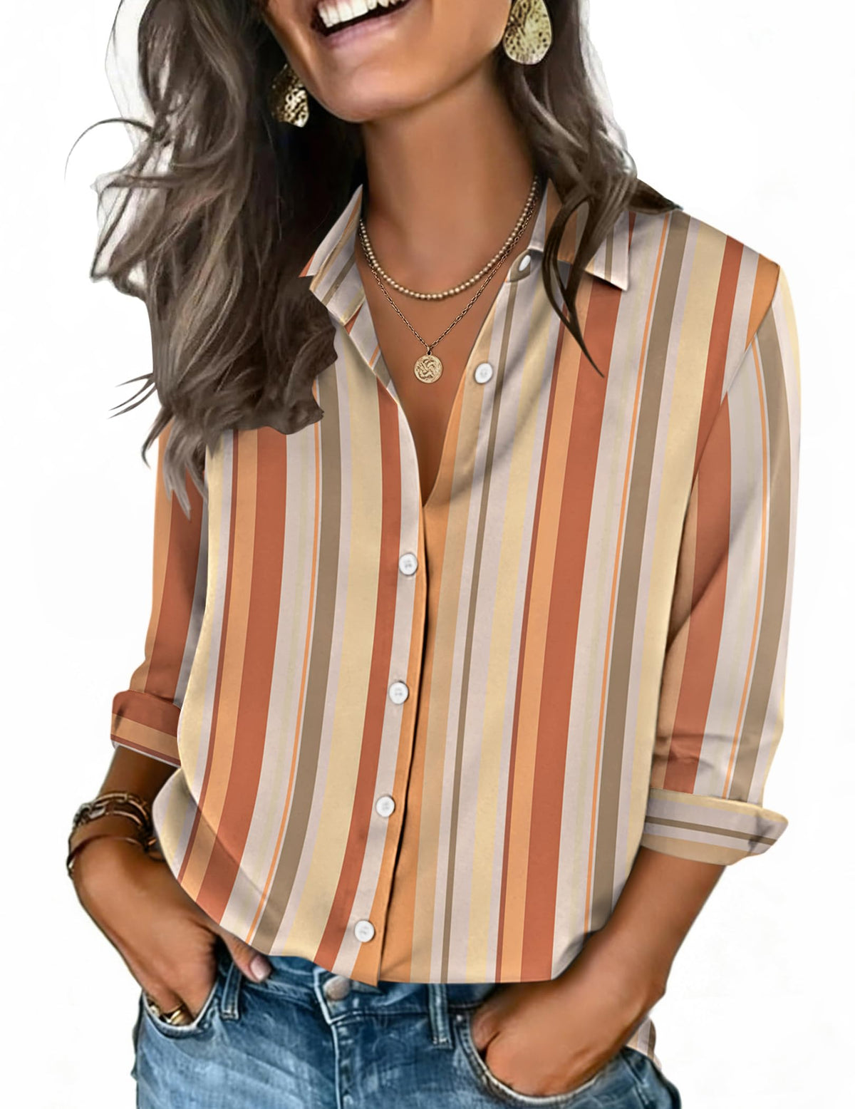 Zeagoo Button Down Shirts for Women 3/4 Sleeve Tops V Neck Collared Blouses Business Casual Outfits