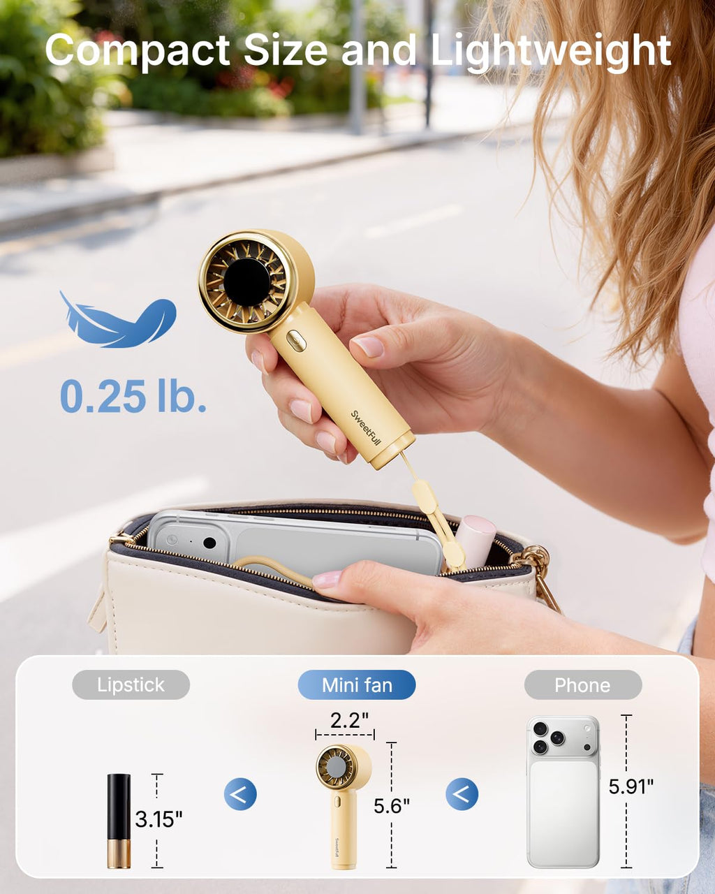 SWEETFULL Portable Handheld Fan, Mini Rechargeable Personal Hand Fan