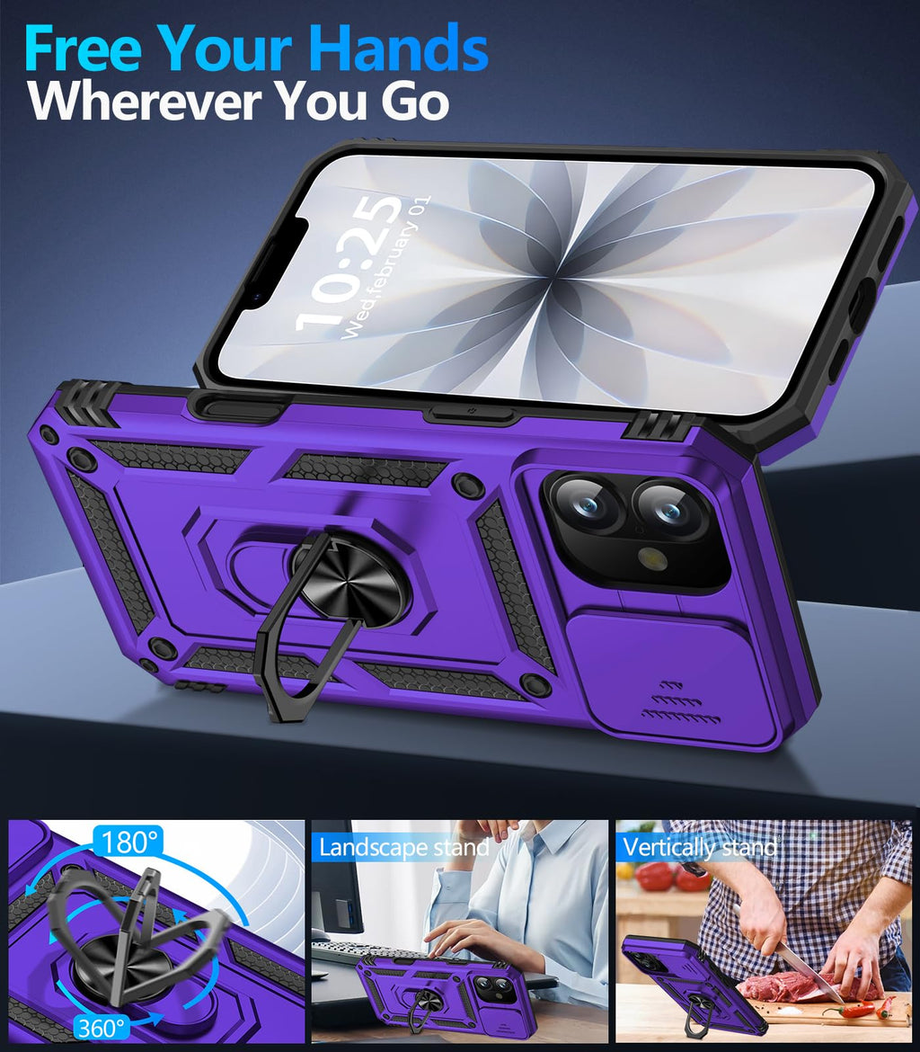 Taisairu for iPhone 17 Case with Screen Protector & Slide Camera Lens Cover, Built-in 360°Rotate Ring Stand Shockproof Protective Phone Case for iPhone 17 Phone Case (Blue)