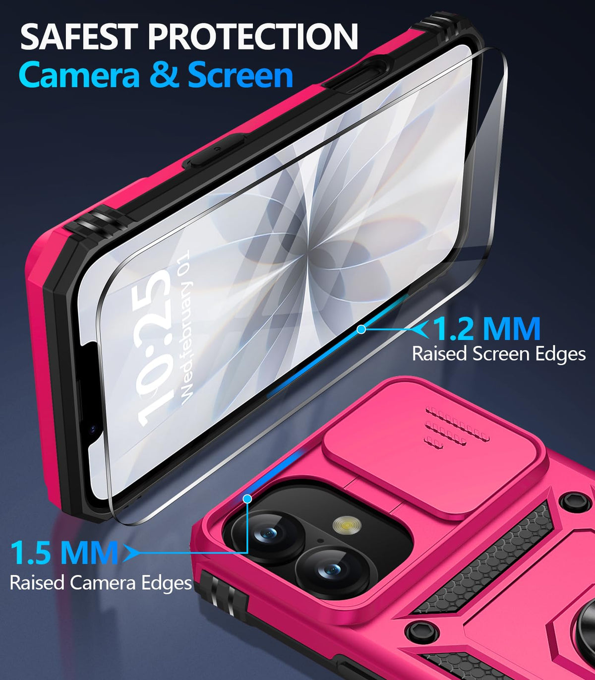 Taisairu for iPhone 17 Case with Screen Protector & Slide Camera Lens Cover, Built-in 360°Rotate Ring Stand Shockproof Protective Phone Case for iPhone 17 Phone Case (Blue)