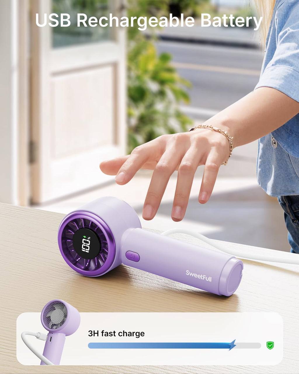 SWEETFULL Portable Handheld Fan, Mini Rechargeable Personal Hand Fan
