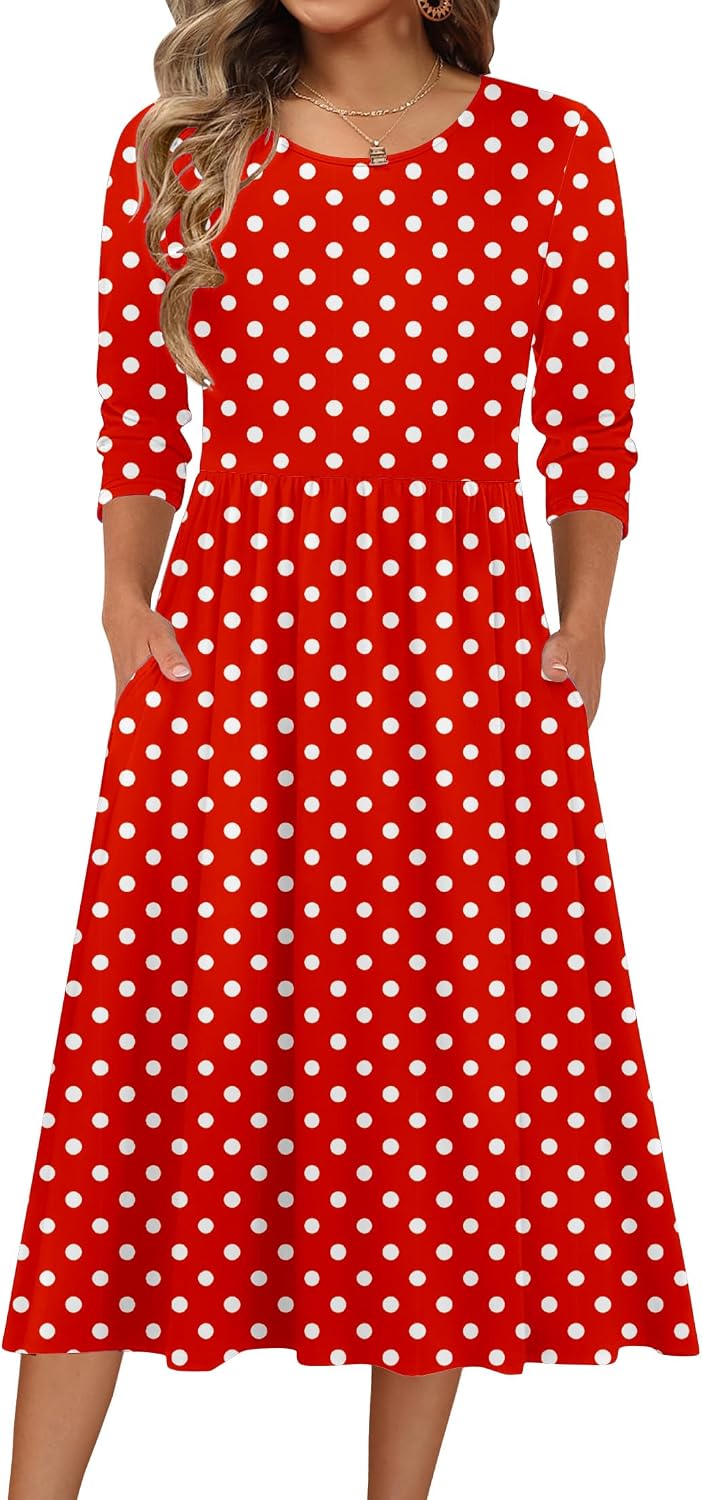 Zeagoo 3/4 Sleeve Women's Dress Casual Aline Summer Fall Midi Long Dresses