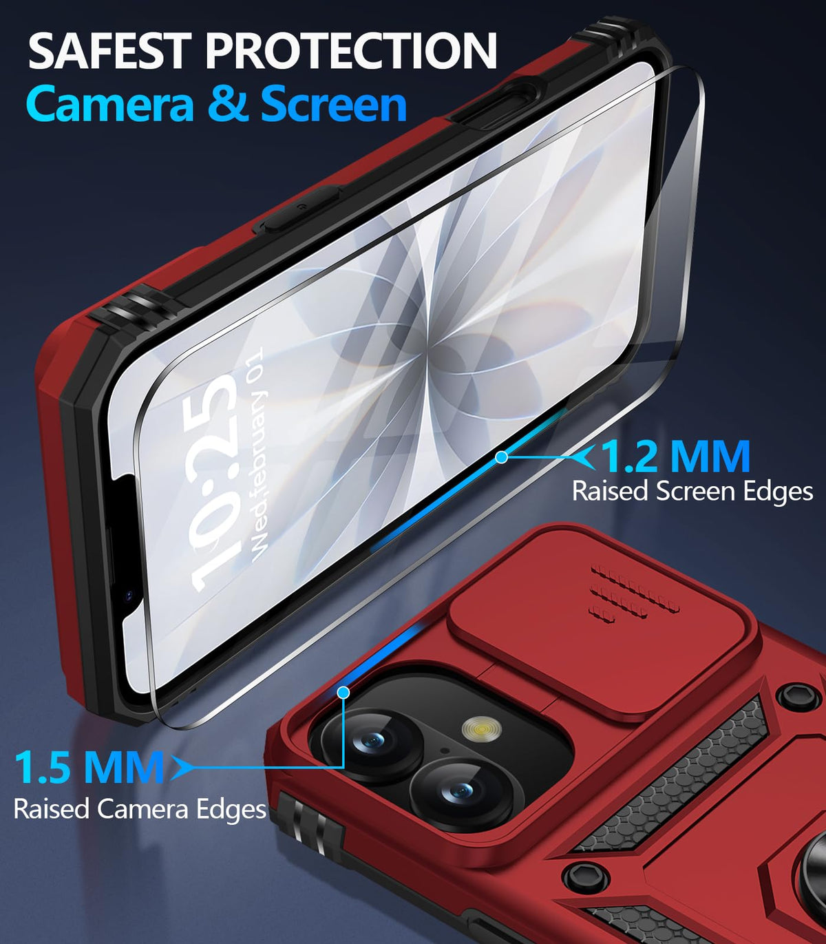Taisairu for iPhone 17 Case with Screen Protector & Slide Camera Lens Cover, Built-in 360°Rotate Ring Stand Shockproof Protective Phone Case for iPhone 17 Phone Case (Blue)