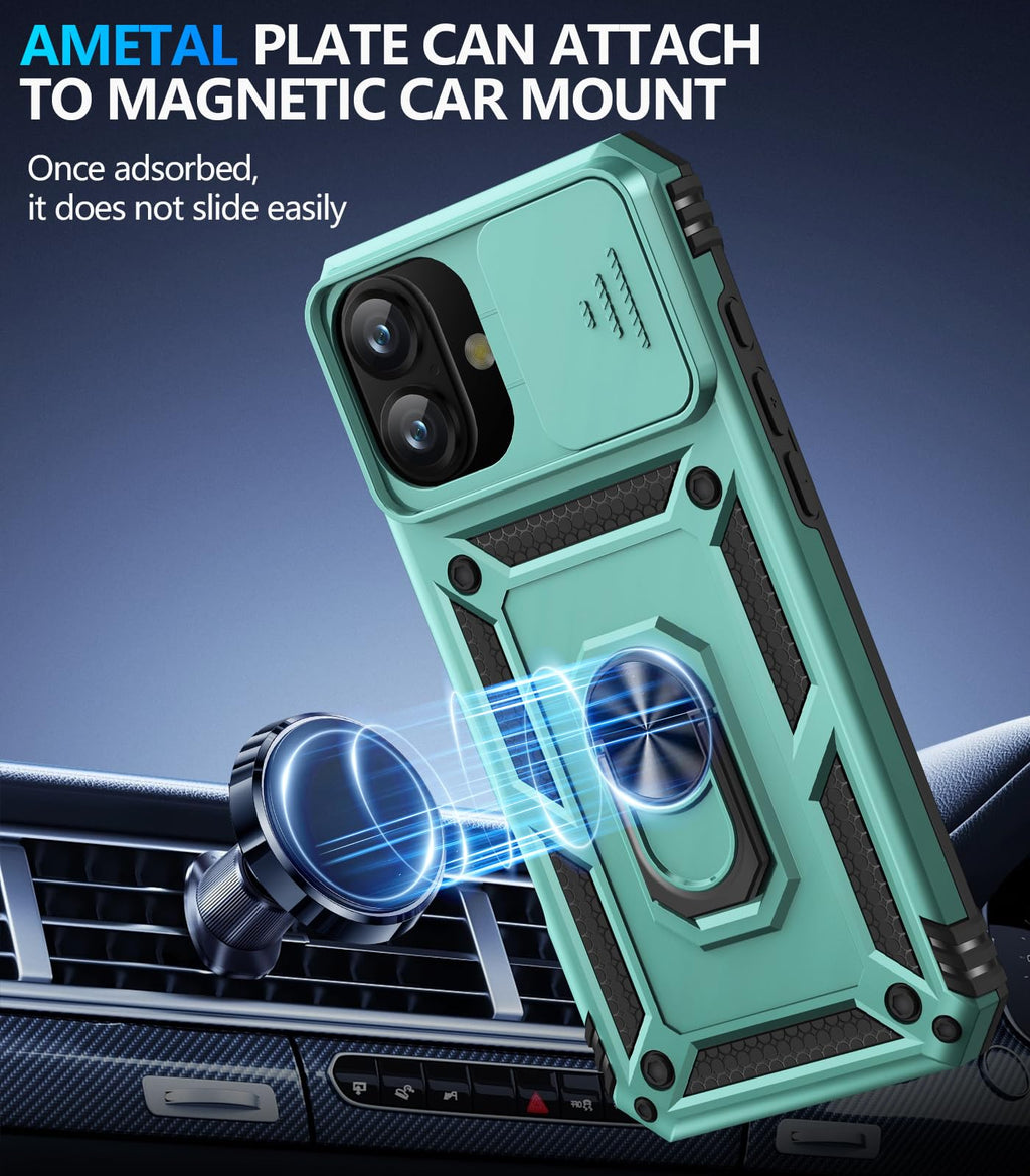 Taisairu for iPhone 17 Case with Screen Protector & Slide Camera Lens Cover, Built-in 360°Rotate Ring Stand Shockproof Protective Phone Case for iPhone 17 Phone Case (Blue)