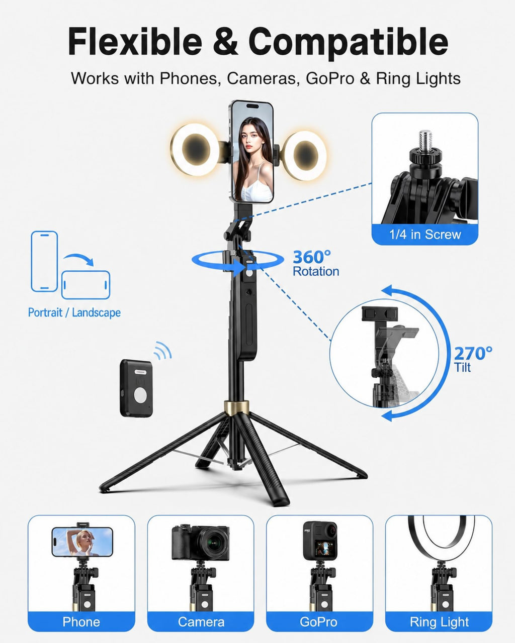 UBeesize 71" Vlogging Kit, Face Tracking Tripod, Desk Stand, Mics & Light