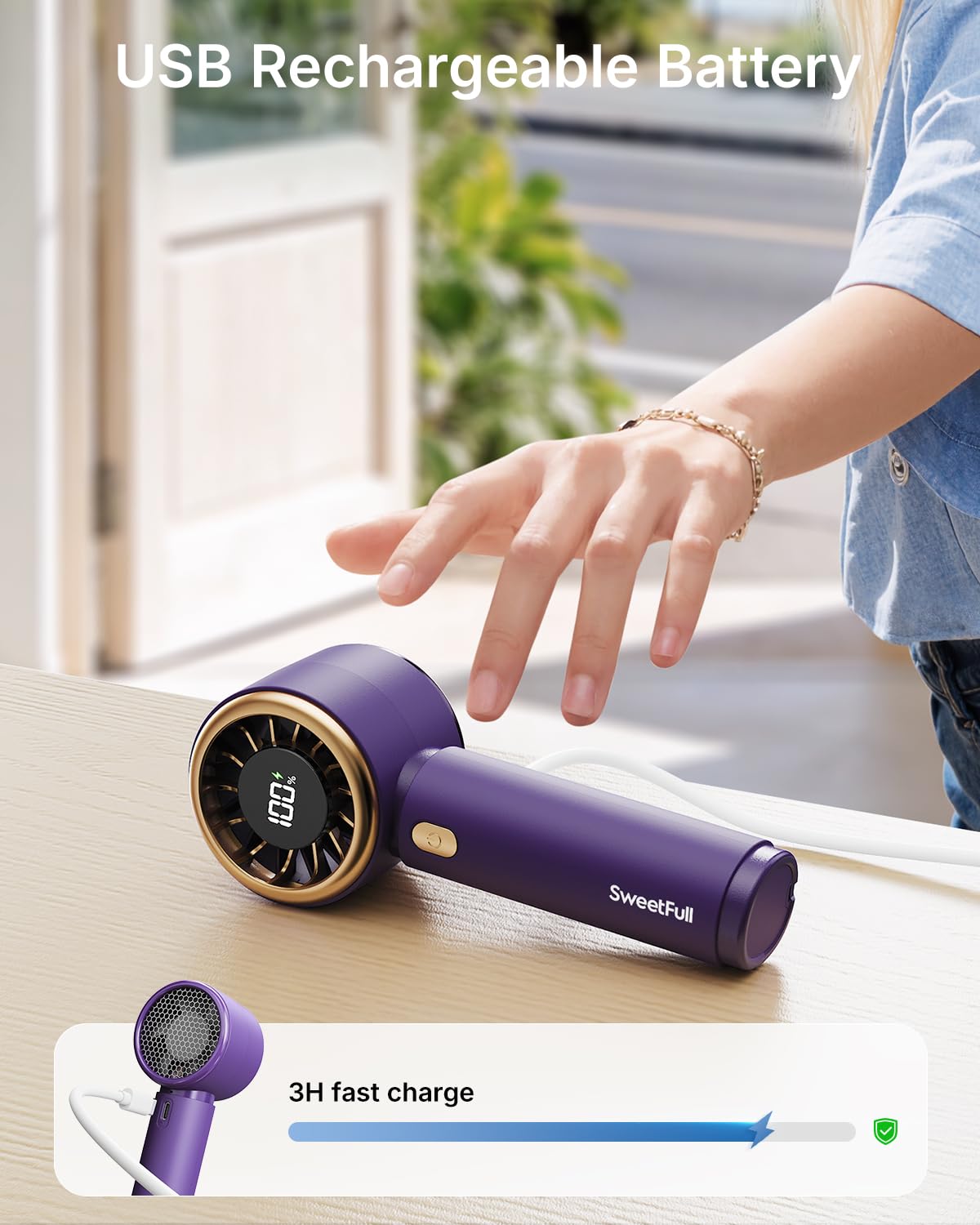 SWEETFULL Portable Handheld Fan, Mini Rechargeable Personal Hand Fan