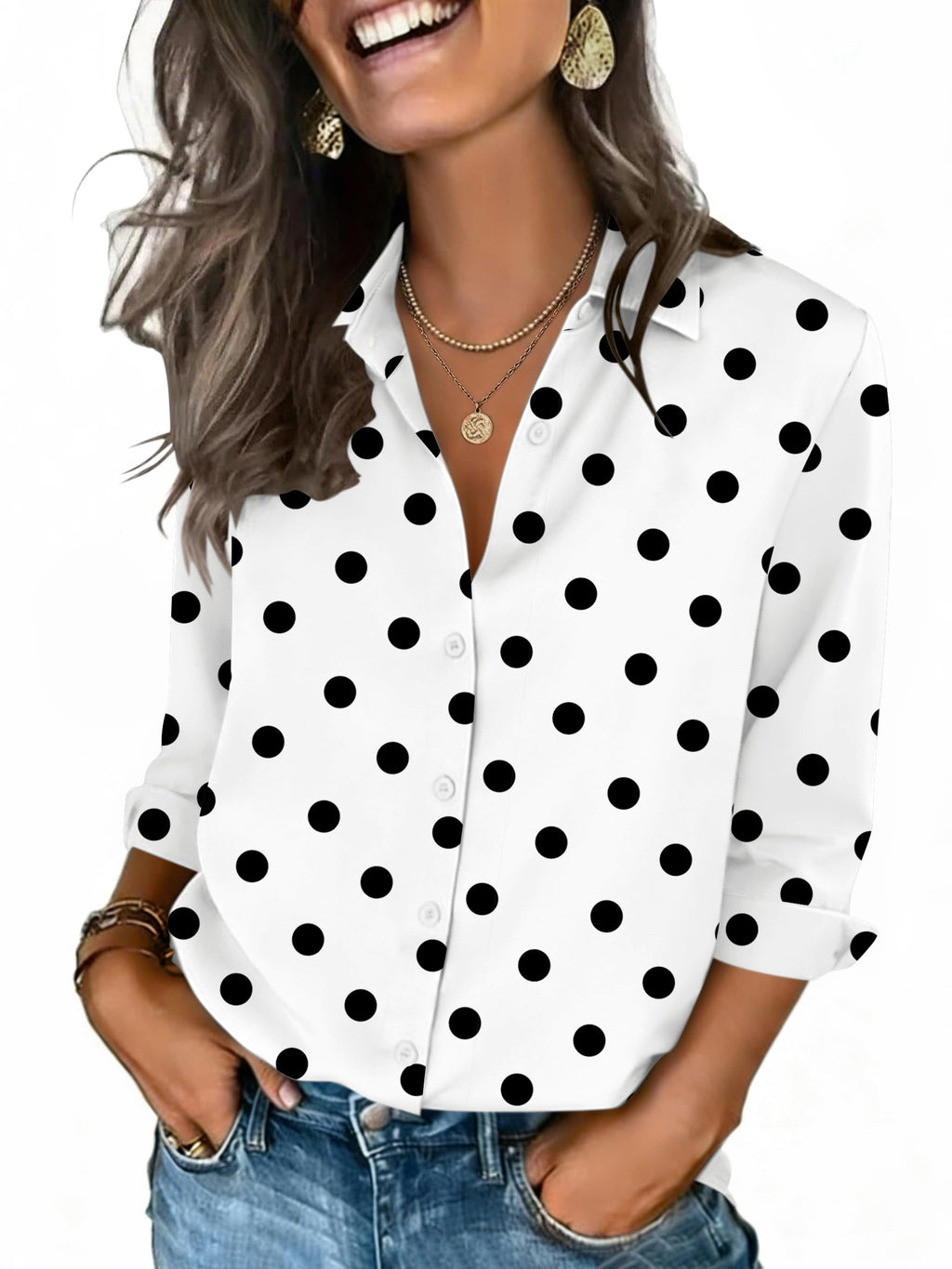 Zeagoo Button Down Shirts for Women 3/4 Sleeve Tops V Neck Collared Blouses Business Casual Outfits