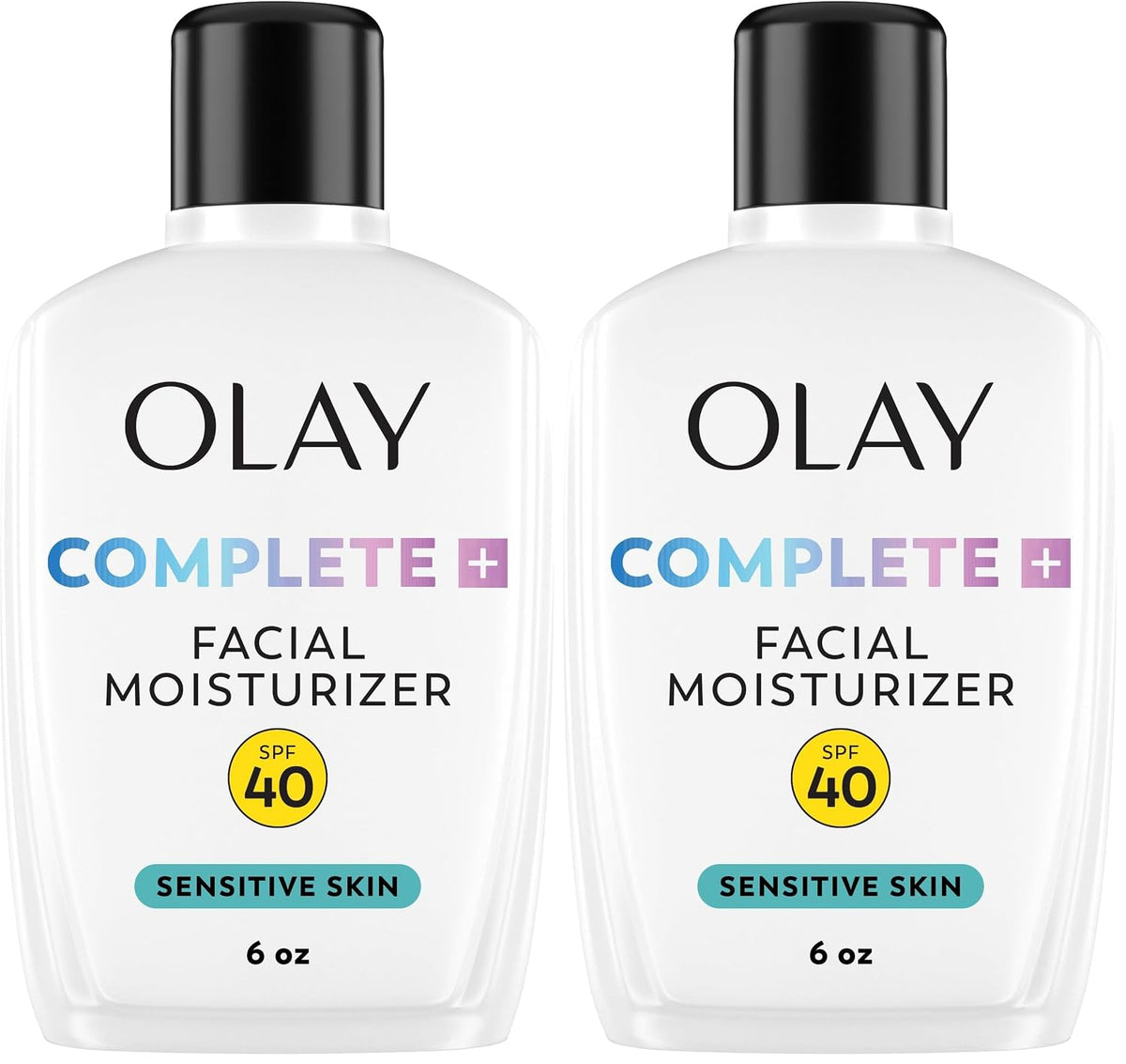 Olay Complete+ Face Moisturizer with Sunscreen SPF 40, For Sensitive Skin, Broad Spectrum Sun Protection, Fragrence-Free - No White Cast on All Tones, Nourishes Moisture Barrier - Ceramides, 6 Oz