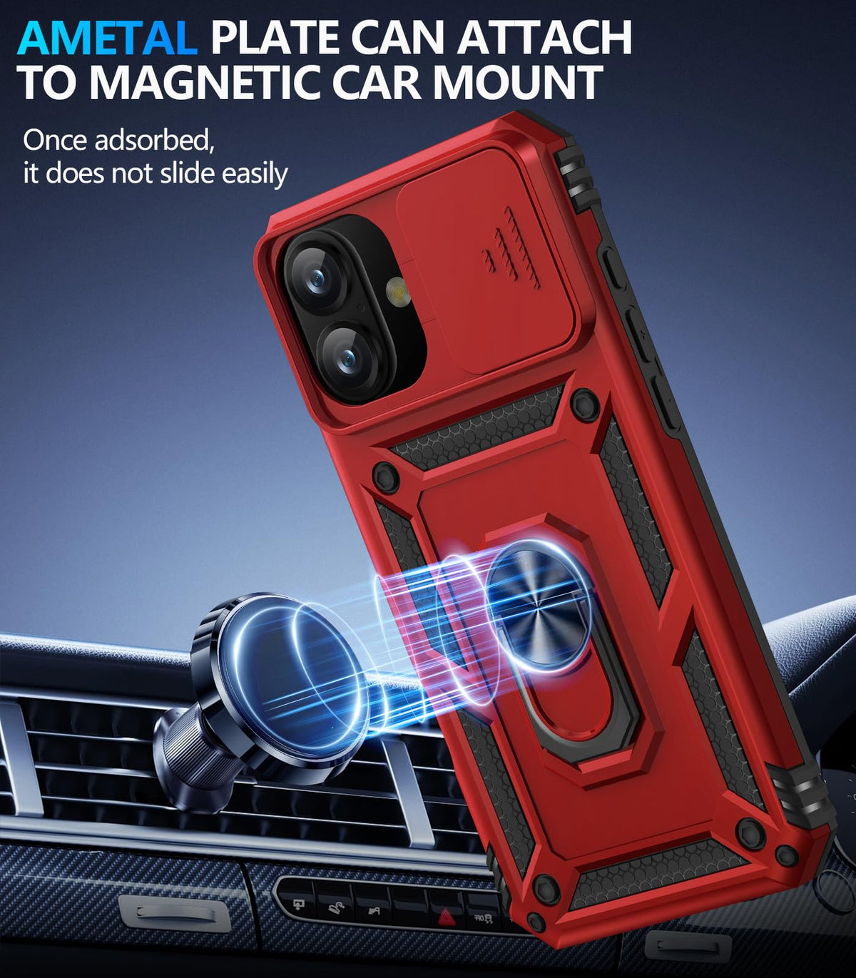 Taisairu for iPhone 17 Case with Screen Protector & Slide Camera Lens Cover, Built-in 360°Rotate Ring Stand Shockproof Protective Phone Case for iPhone 17 Phone Case (Blue)