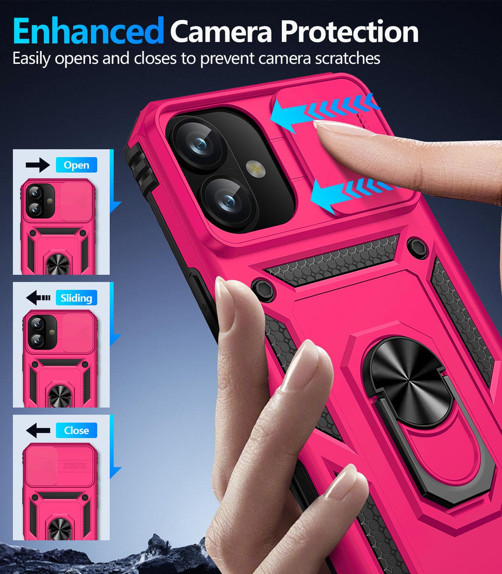 Taisairu for iPhone 17 Case with Screen Protector & Slide Camera Lens Cover, Built-in 360°Rotate Ring Stand Shockproof Protective Phone Case for iPhone 17 Phone Case (Blue)