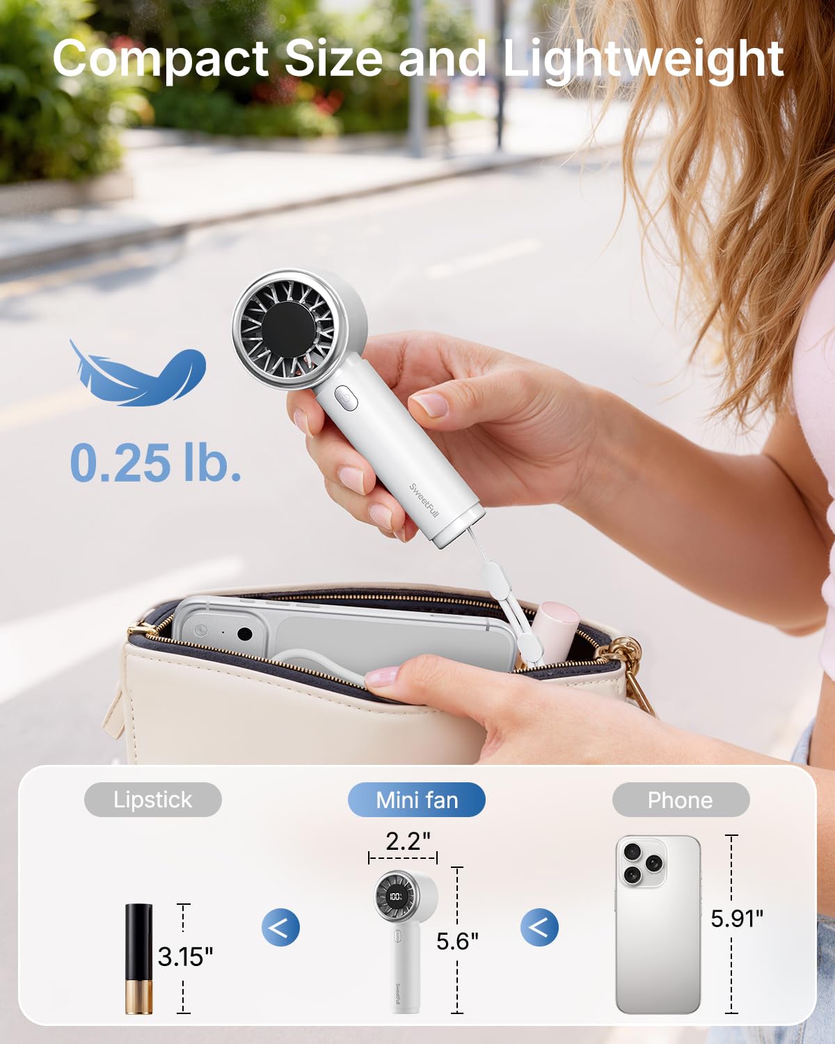 SWEETFULL Portable Handheld Fan, Mini Rechargeable Personal Hand Fan