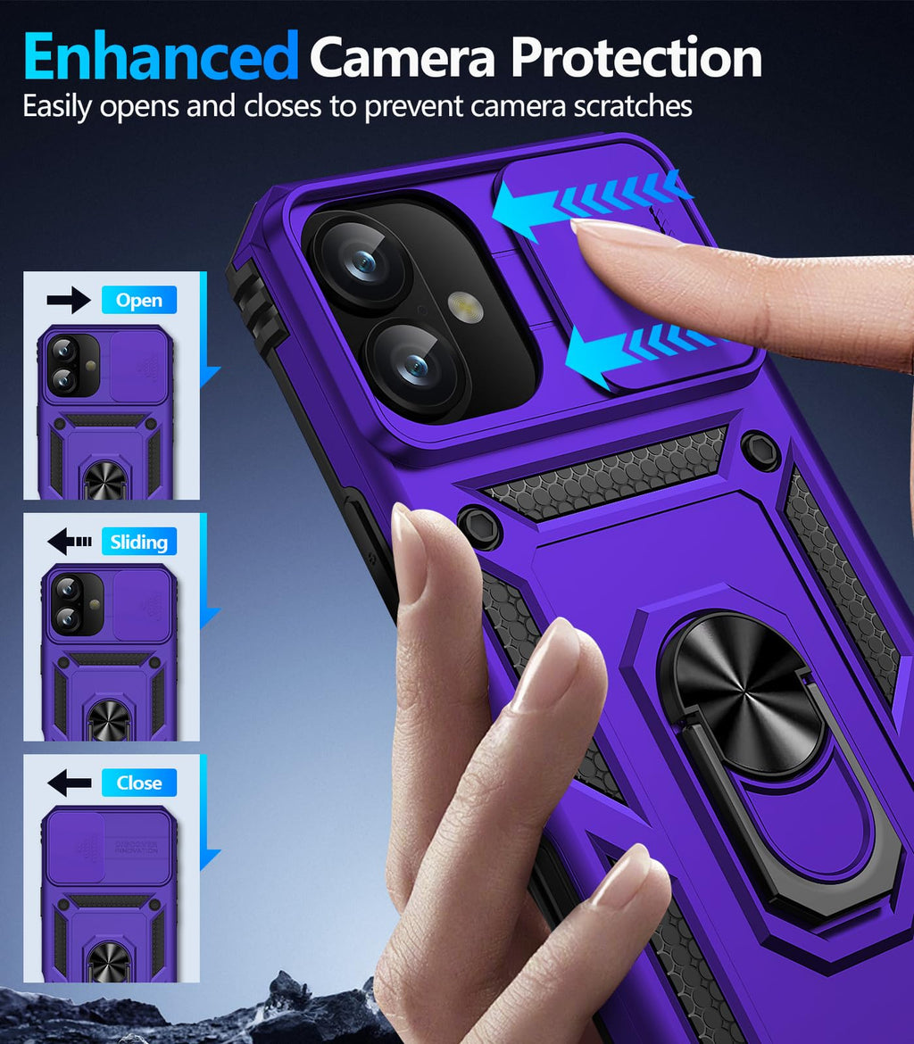 Taisairu for iPhone 17 Case with Screen Protector & Slide Camera Lens Cover, Built-in 360°Rotate Ring Stand Shockproof Protective Phone Case for iPhone 17 Phone Case (Blue)