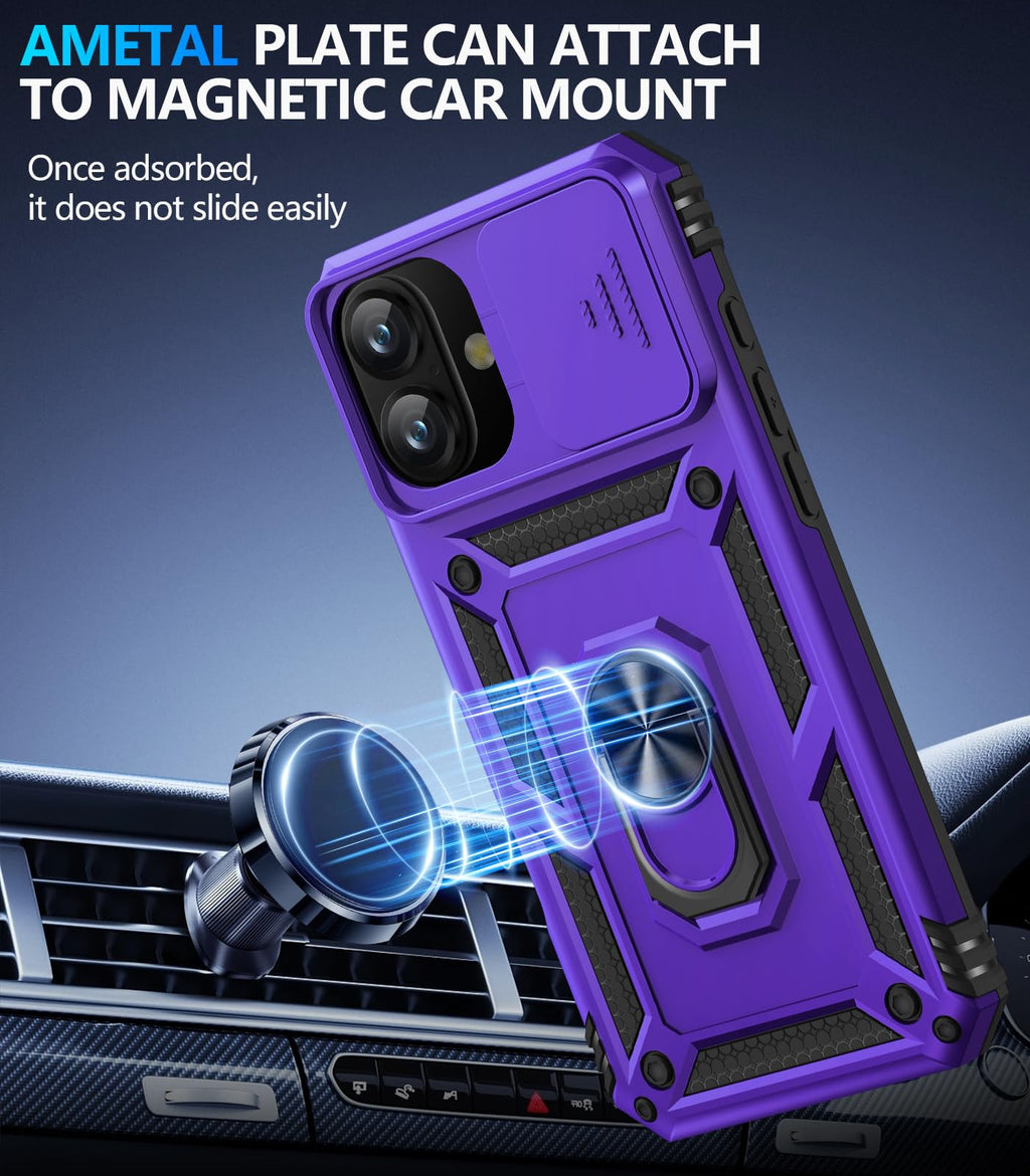 Taisairu for iPhone 17 Case with Screen Protector & Slide Camera Lens Cover, Built-in 360°Rotate Ring Stand Shockproof Protective Phone Case for iPhone 17 Phone Case (Blue)