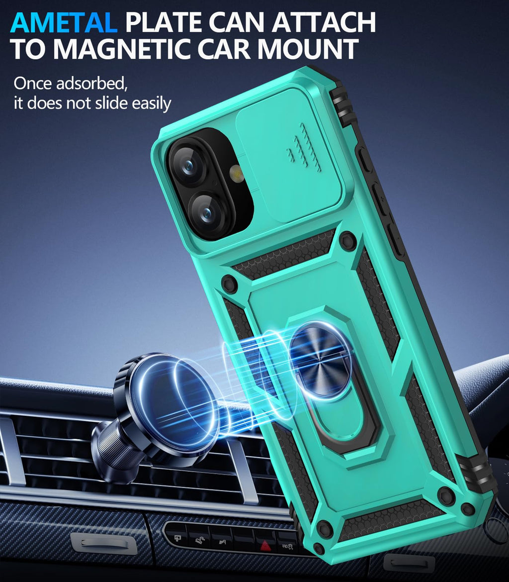 Taisairu for iPhone 17 Case with Screen Protector & Slide Camera Lens Cover, Built-in 360°Rotate Ring Stand Shockproof Protective Phone Case for iPhone 17 Phone Case (Blue)