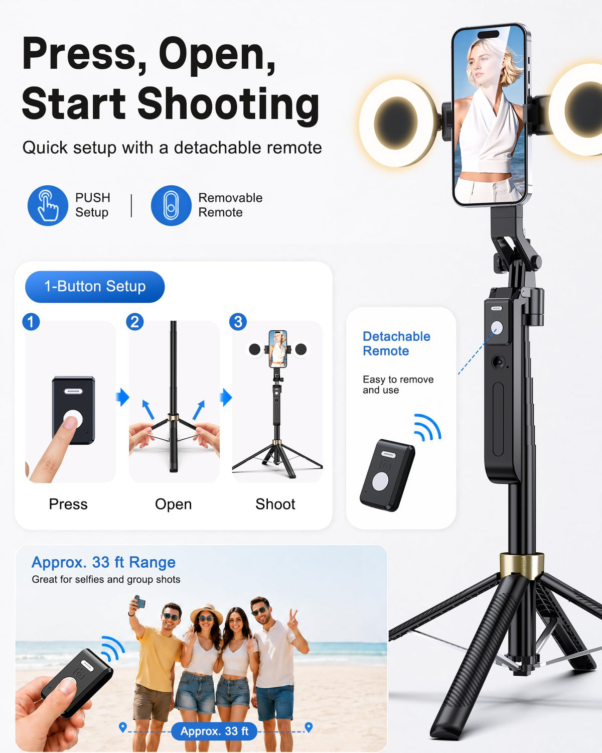 UBeesize 71" Vlogging Kit, Face Tracking Tripod, Desk Stand, Mics & Light