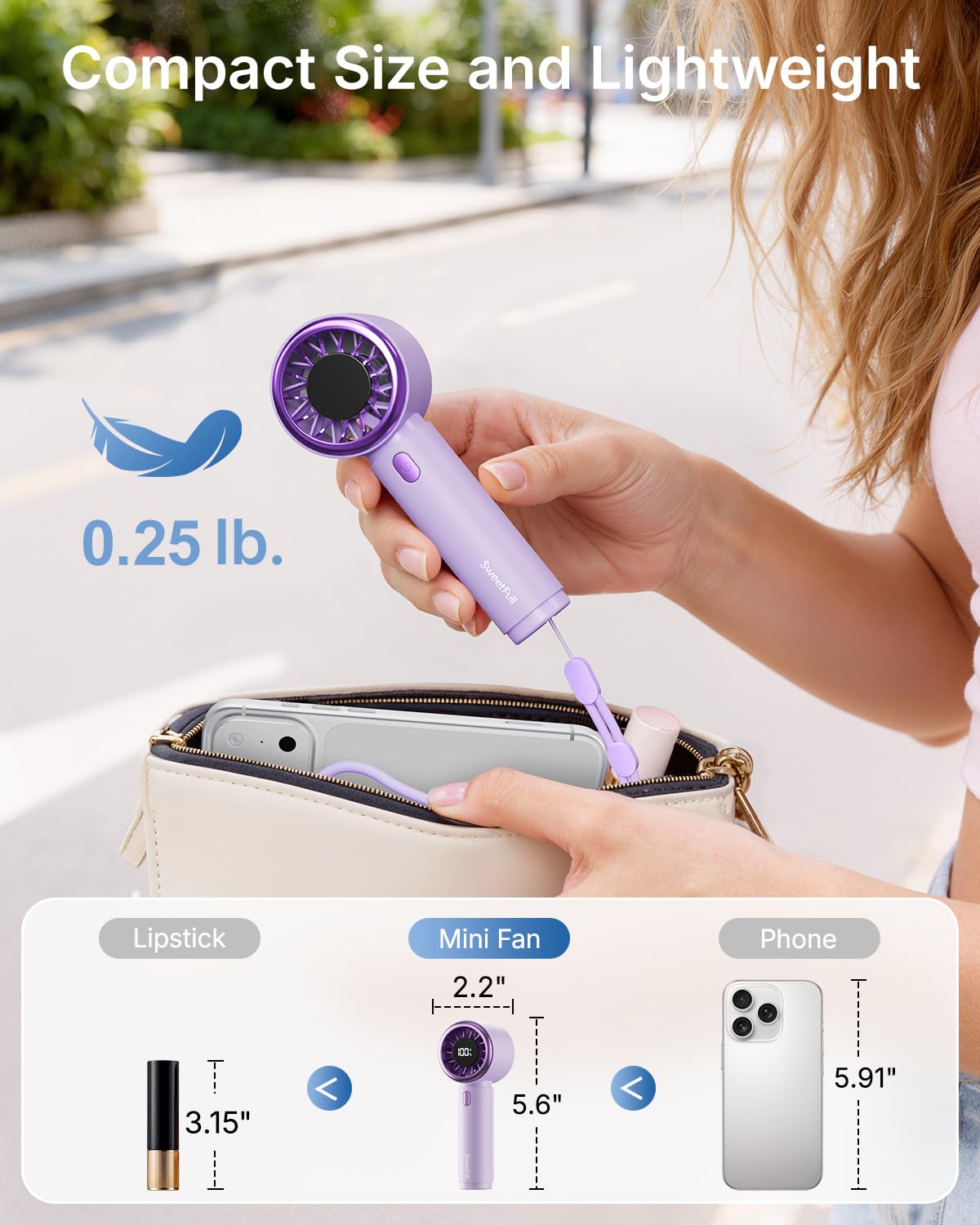 SWEETFULL Portable Handheld Fan, Mini Rechargeable Personal Hand Fan