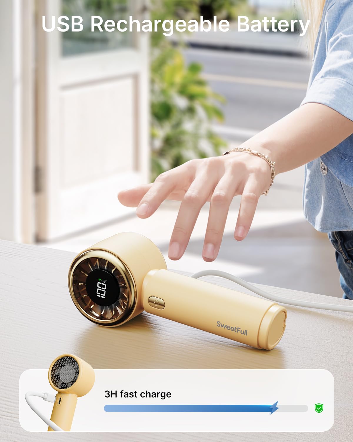 SWEETFULL Portable Handheld Fan, Mini Rechargeable Personal Hand Fan