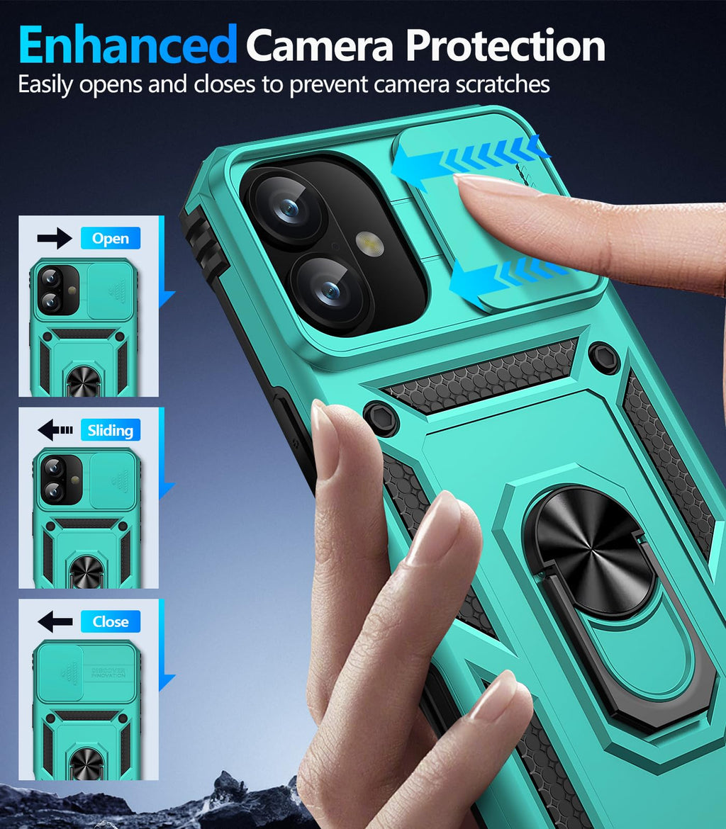 Taisairu for iPhone 17 Case with Screen Protector & Slide Camera Lens Cover, Built-in 360°Rotate Ring Stand Shockproof Protective Phone Case for iPhone 17 Phone Case (Blue)