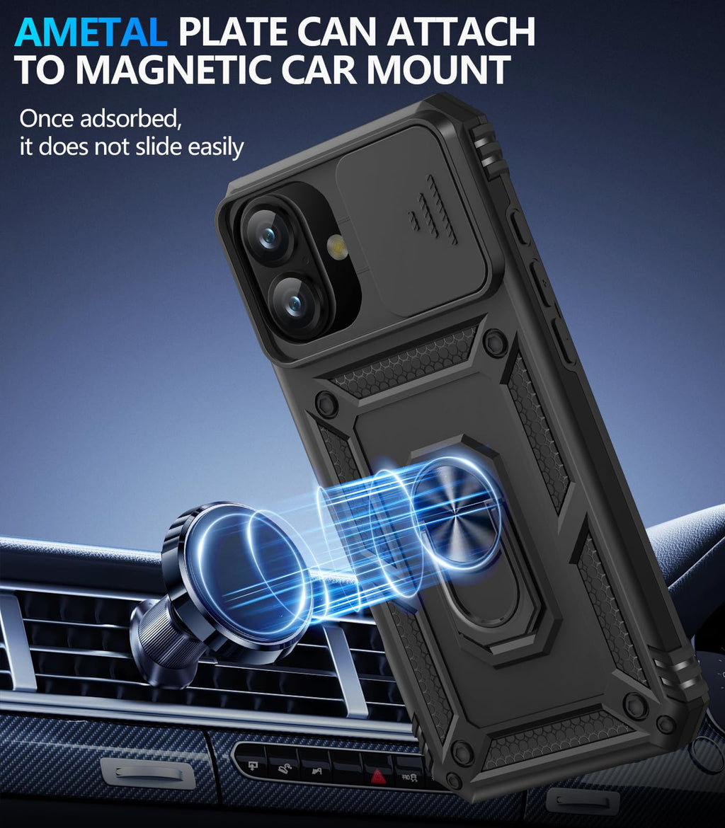 Taisairu for iPhone 17 Case with Screen Protector & Slide Camera Lens Cover, Built-in 360°Rotate Ring Stand Shockproof Protective Phone Case for iPhone 17 Phone Case (Blue)