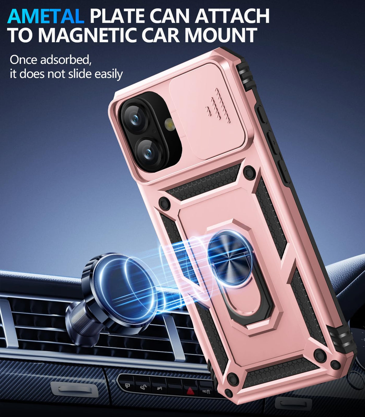 Taisairu for iPhone 17 Case with Screen Protector & Slide Camera Lens Cover, Built-in 360°Rotate Ring Stand Shockproof Protective Phone Case for iPhone 17 Phone Case (Blue)