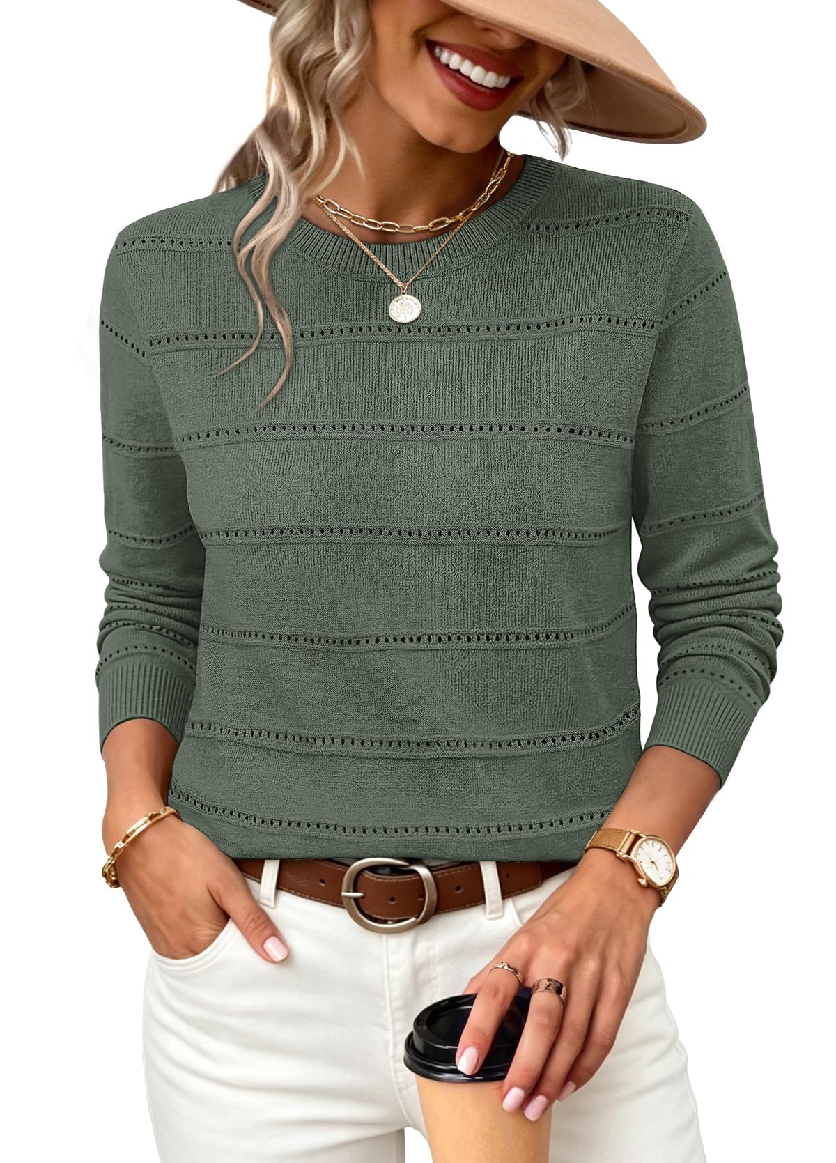 WIHOLL Fall Outfits for Women 2026 Hollow Out Knit Sweater Fashion Clothing