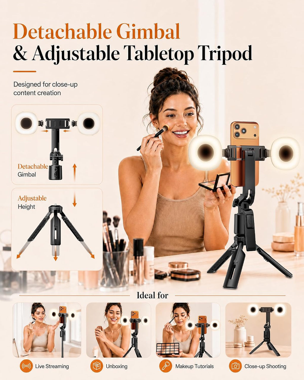 UBeesize 71" Vlogging Kit, Face Tracking Tripod, Desk Stand, Mics & Light