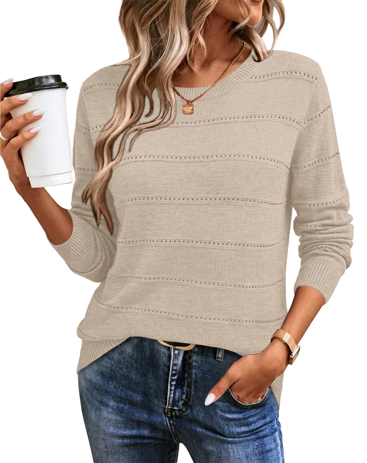 WIHOLL Fall Outfits for Women 2026 Hollow Out Knit Sweater Fashion Clothing