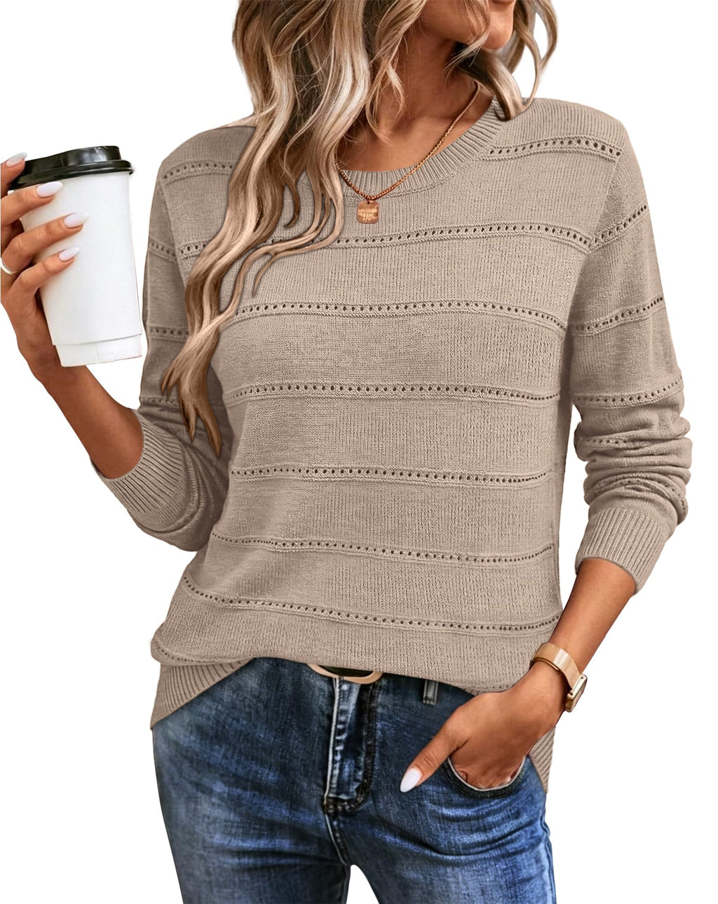 WIHOLL Fall Outfits for Women 2026 Hollow Out Knit Sweater Fashion Clothing