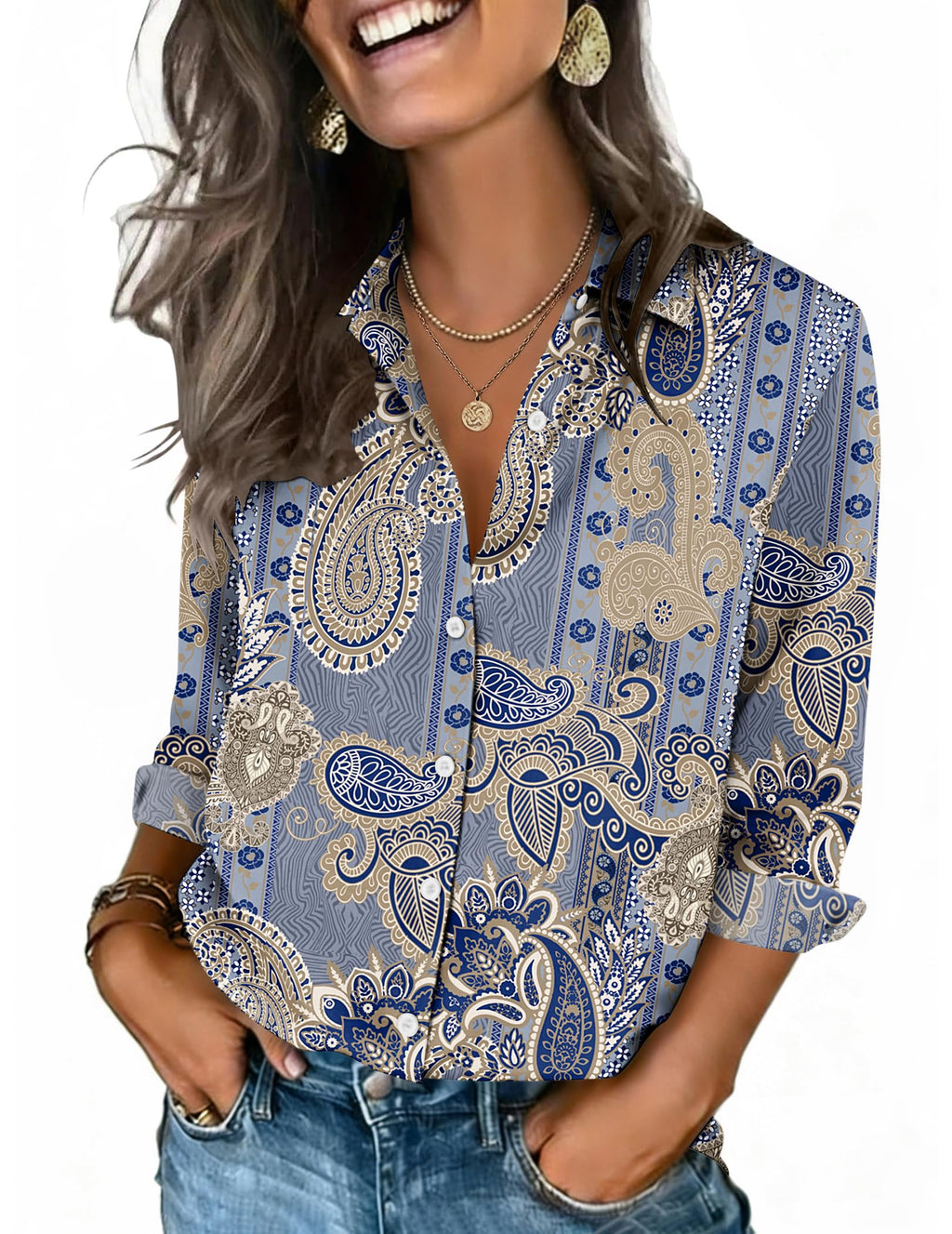 Zeagoo Button Down Shirts for Women 3/4 Sleeve Tops V Neck Collared Blouses Business Casual Outfits