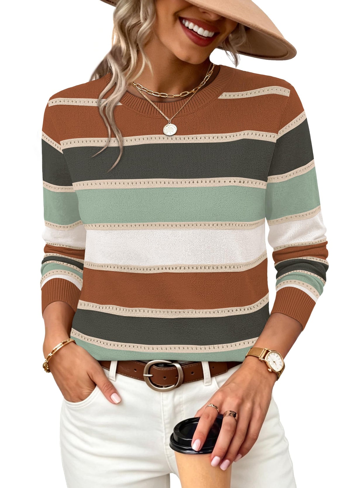 WIHOLL Fall Outfits for Women 2026 Hollow Out Knit Sweater Fashion Clothing