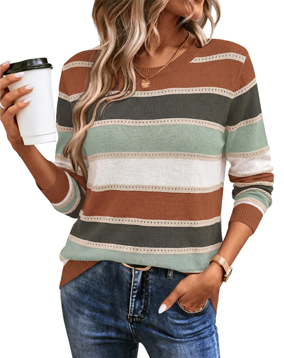 WIHOLL Fall Outfits for Women 2026 Hollow Out Knit Sweater Fashion Clothing