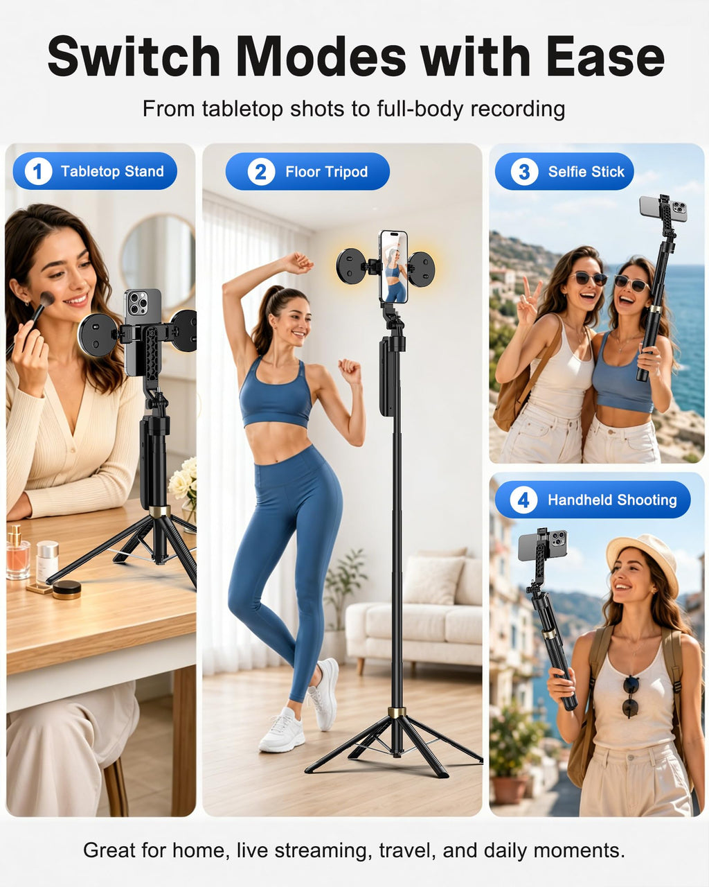 UBeesize 71" Vlogging Kit, Face Tracking Tripod, Desk Stand, Mics & Light