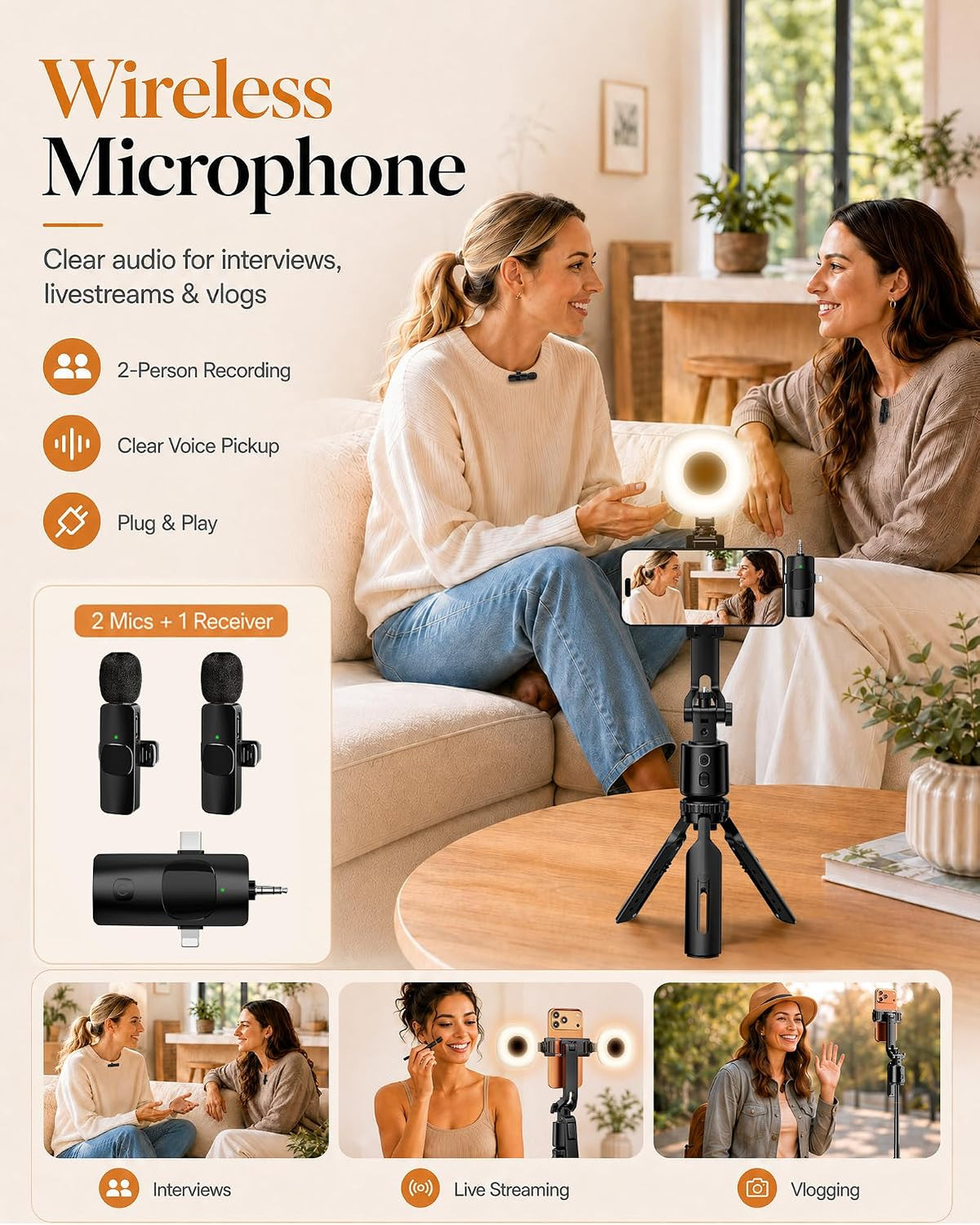 UBeesize 71" Vlogging Kit, Face Tracking Tripod, Desk Stand, Mics & Light