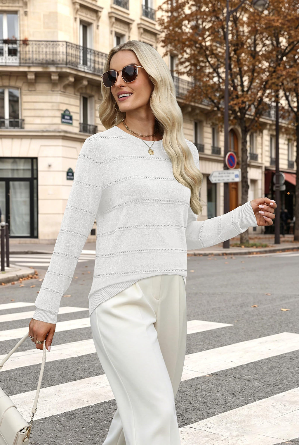 WIHOLL Fall Outfits for Women 2026 Hollow Out Knit Sweater Fashion Clothing