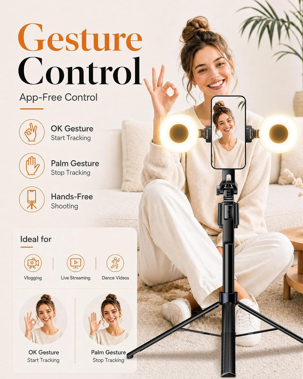 UBeesize 71" Vlogging Kit, Face Tracking Tripod, Desk Stand, Mics & Light