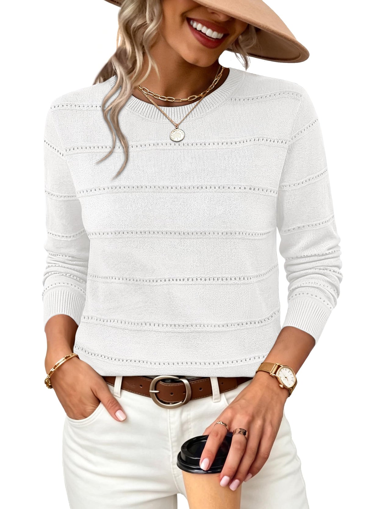 WIHOLL Fall Outfits for Women 2026 Hollow Out Knit Sweater Fashion Clothing