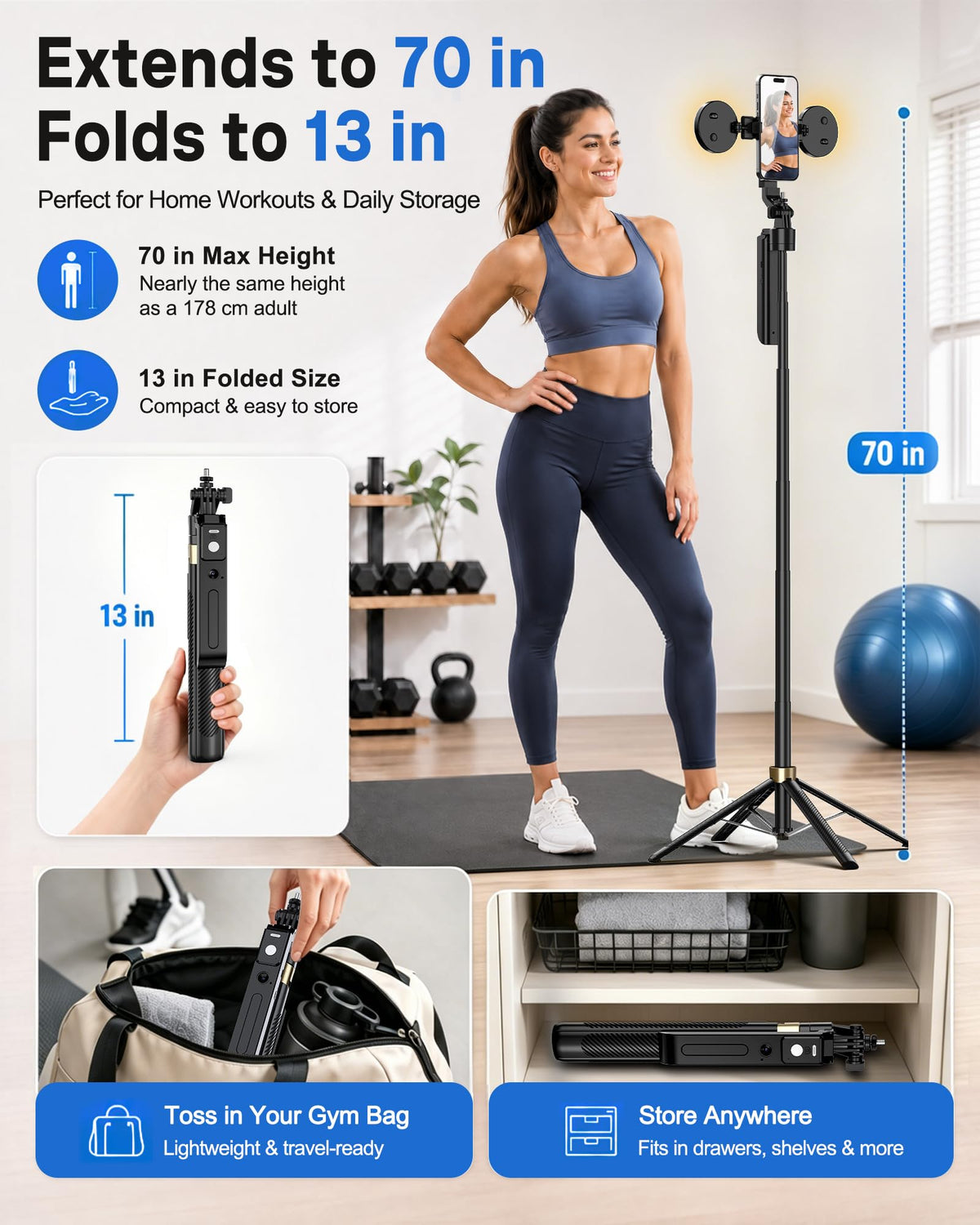 UBeesize 71" Vlogging Kit, Face Tracking Tripod, Desk Stand, Mics & Light