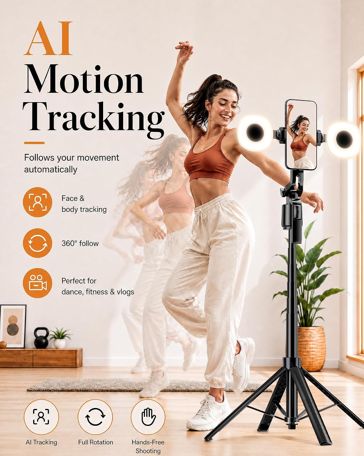 UBeesize 71" Vlogging Kit, Face Tracking Tripod, Desk Stand, Mics & Light