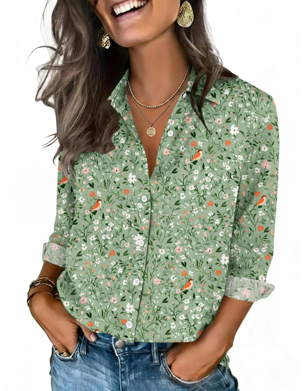 Zeagoo Button Down Shirts for Women 3/4 Sleeve Tops V Neck Collared Blouses Business Casual Outfits