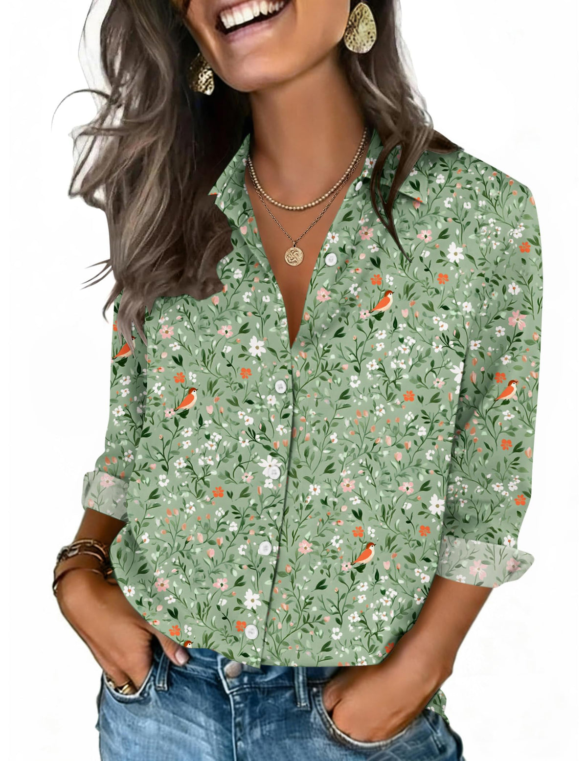Zeagoo Button Down Shirts for Women 3/4 Sleeve Tops V Neck Collared Blouses Business Casual Outfits
