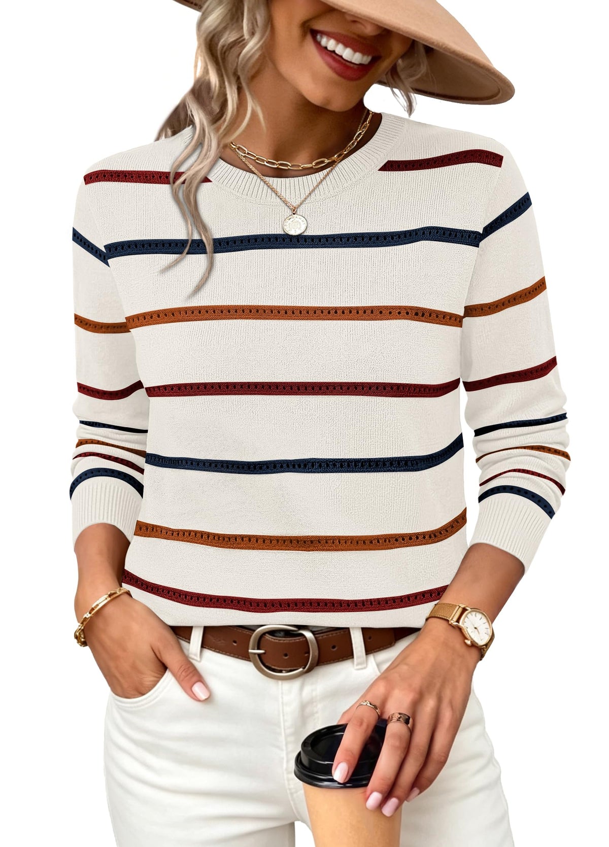 WIHOLL Fall Outfits for Women 2026 Hollow Out Knit Sweater Fashion Clothing