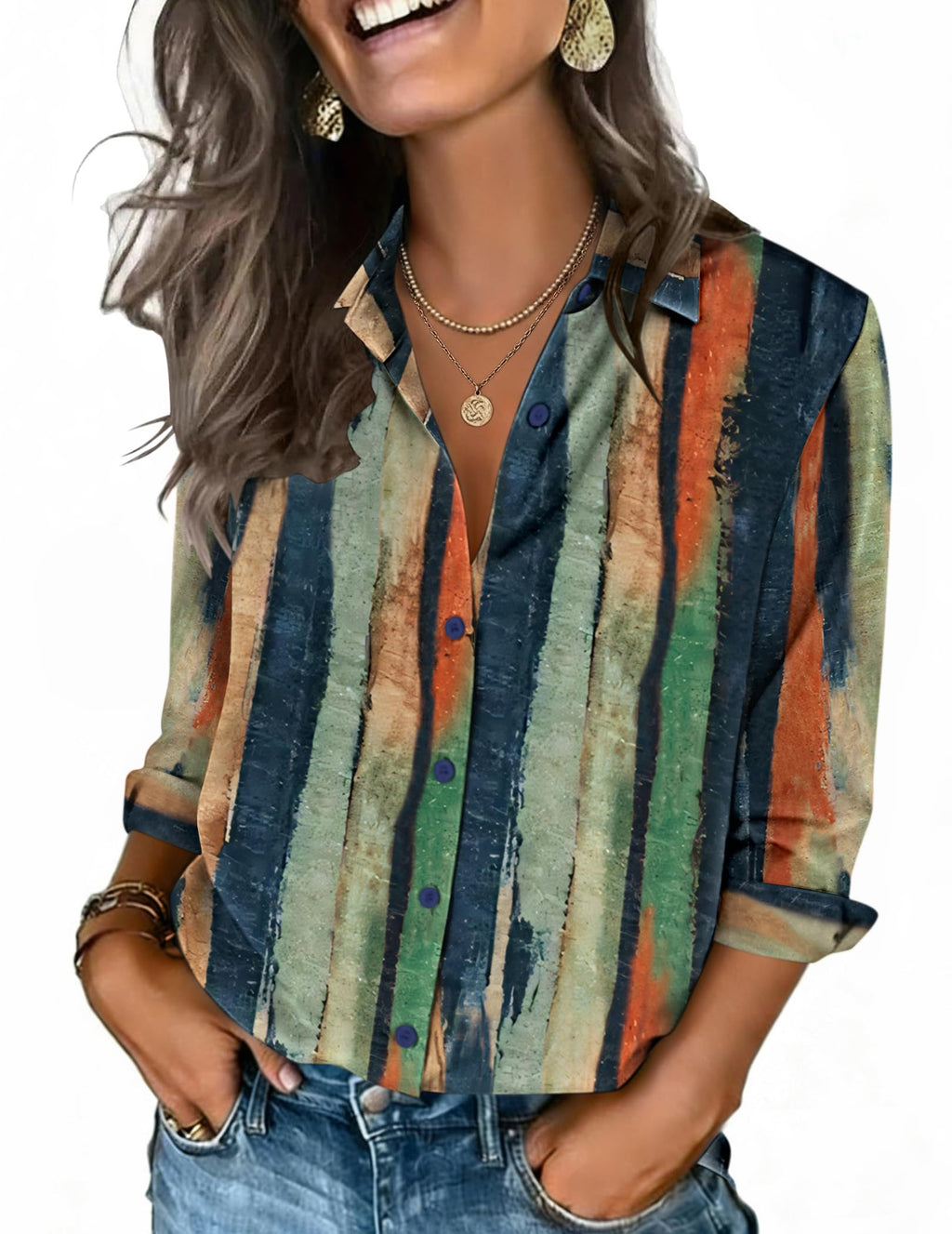 Zeagoo Button Down Shirts for Women 3/4 Sleeve Tops V Neck Collared Blouses Business Casual Outfits