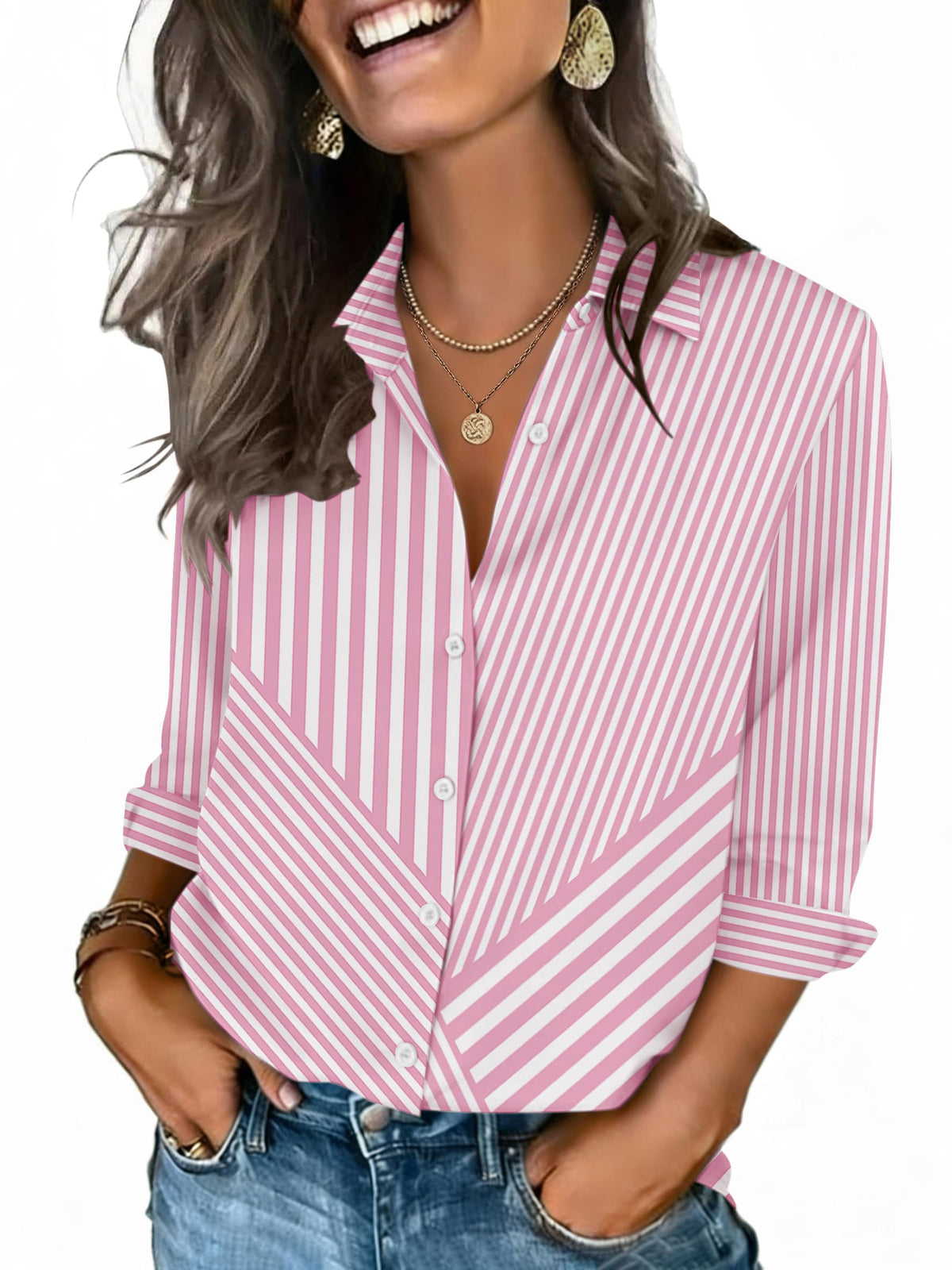 Zeagoo Button Down Shirts for Women 3/4 Sleeve Tops V Neck Collared Blouses Business Casual Outfits