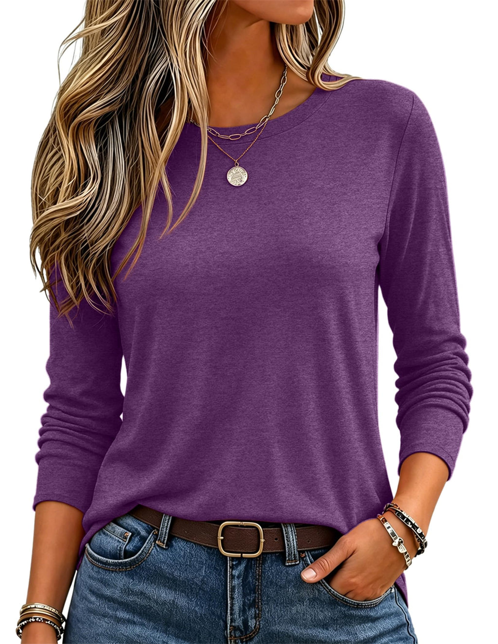 Zeagoo Women's Casual Shirts Long Sleeve Tops Crewneck Tshirts Fall Clothes